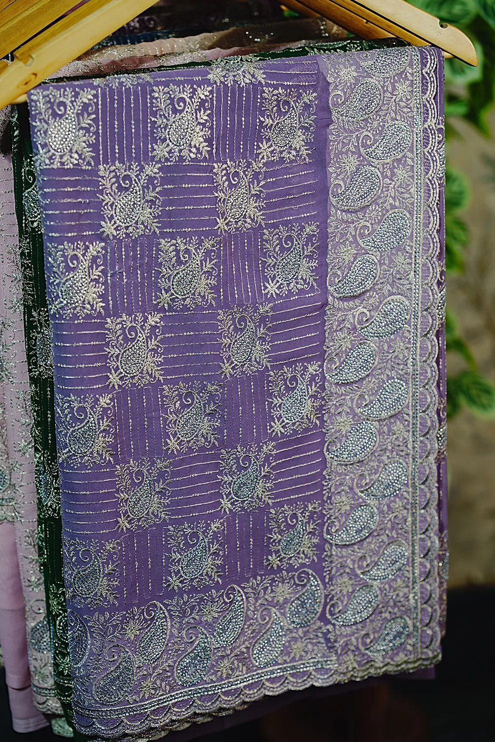 Lavender Premium Soft Chiffon Georgette Top Notch Quality Stone Work Party Wear Saree